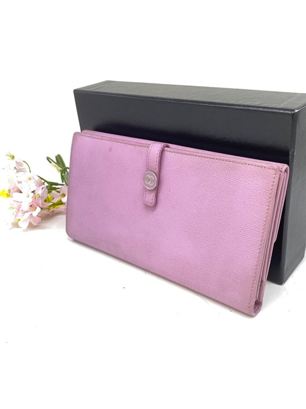 Chanel Wallet Fold Hook Purple CC Logo Coco Button